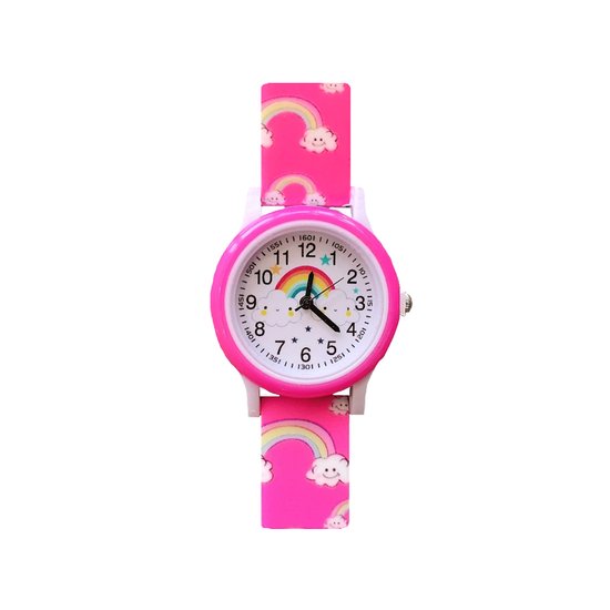 Kinder Horloge Regenboog - Roze | Ø 28 mm | Kunststof/Siliconen | Fashion Favorite