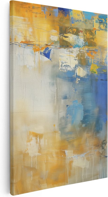 Artaza Canvas Schilderij Abstract Kunstwerk met Blauwe, Gele en Oranje Kleuren - 40x60 - Wanddecoratie - Foto Op Canvas - Canvas Print