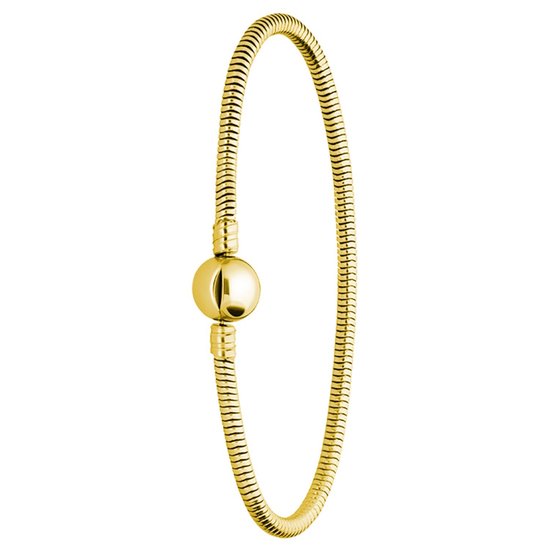Lucardi - Dames Stalen goldplated armband slang ronde sluiting - Armband - Staal - Goudkleurig - 21 cm