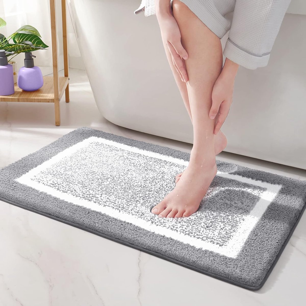 40 x 60 cm Microfiber Zachte Badmat, Antislip Badkamermat Machinewasbaar, Douche Waterabsorberend Badkleed Duurzame Vloermatten (Grijs)