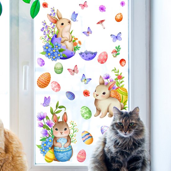 6 Vellen Pasen Raamstickers Konijn Vlinder Raam Klampt Dubbelzijdig Raamdecoratie Lente Party Home 1680084227
