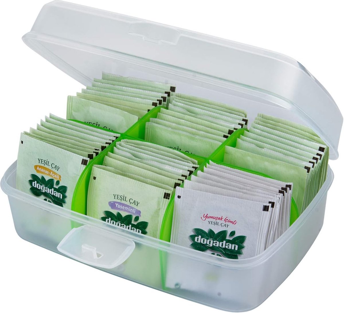 6 vakken opbergvak voor theezakjes theedoos met deksel (transparant) BPA-vrij 21 x 14 x 8 cm