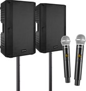 Karaoke set voor volwassenen van Vonyx met 2x draadloze microfoons - 2 krachtige speakers inclusief statieven