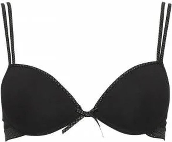 Zwarte push-up beha met stippen op de randen en bandjes.