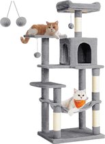 Luxe krabpaal voor katten en kittens - Krabpaal, krabpaal met hangmat - Krabpaal 143 cm hoog -Kattenboom Lichtgrijs