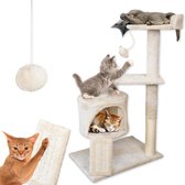 Luxe Krabpaal met Toren | Cat activity Tree met 2 sisal krabpalen, 88cm hoog - 3 platforms | Klimboom met Speelballen & Speelhuis | Kattenkrabpaal, Kattenaccessoires, Kattenmeubels, Kattenboom
