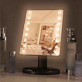 Make up spiegel met heldere ledverlichting - Verstelbare makeup spiegel met verlichting - tot 180 graden - Met ronde spotspiegel met 10-voudige vergroting - Zwart