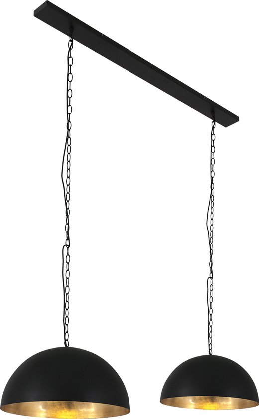 Eettafel hanglamp Semicirkel | 2 lichts | zwart / goud | metaal | Ø 35 cm | 110 cm breed | verstelbaar in hoogte tot 180 cm | eetkamer / woonkamer | modern / sfeervol design