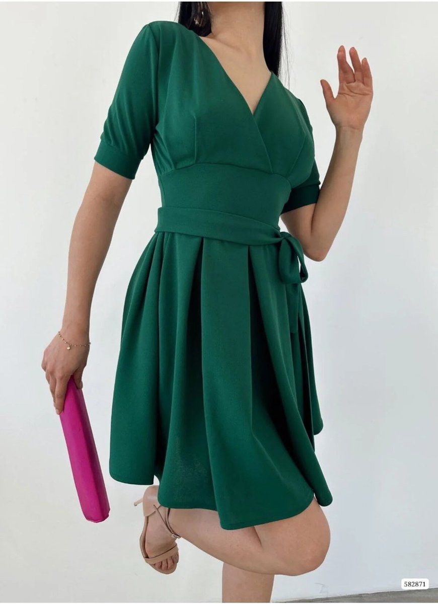 Olijf Groene Elise Store Satijnen Groene Jurk Only Mini-wikkeljurk