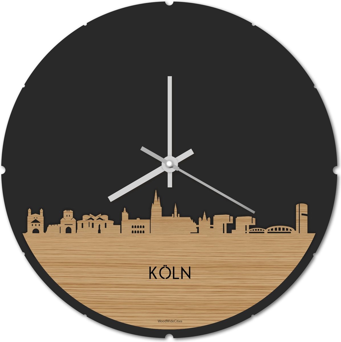 Skyline Klok Rond Köln Bamboe hout - Ø 44 cm - Stil uurwerk - Wanddecoratie - Meer steden beschikbaar - Woonkamer idee - Woondecoratie - City Art - Steden kunst - Cadeau voor hem - Cadeau voor haar - Jubileum - Trouwerij - Housewarming -