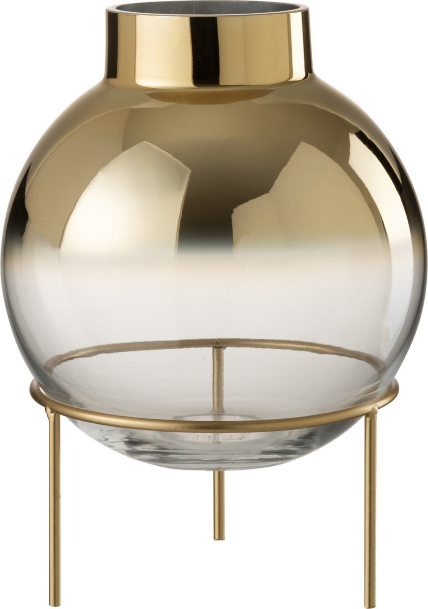 J-Line vaas Bol Op Voet - glas - goud/transparant - 30 cm hoog Goudkleurig