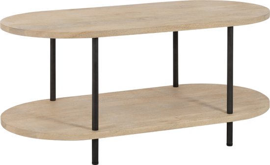Table basse J-Line Eli 2 étagères - bois/métal - naturel/gris