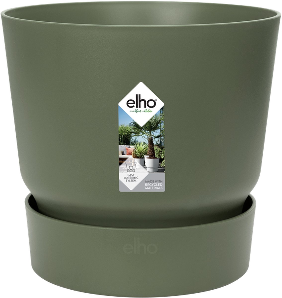 Elho Greenville Rond 20 - Bloempot voor Buiten met Waterreservoir - 100% Gerecycled Plastic - Ø 19.5 x H 18.4 cm - Blad groen