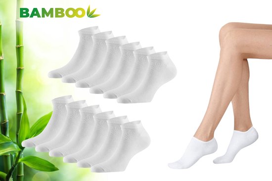 Chaussettes basses en Bamboo 12-Pack - Chaussettes en Bamboe - Chaussettes basses Hommes - Chaussettes basses Femmes - Chaussettes Sneaker - Wit - Taille 35/38