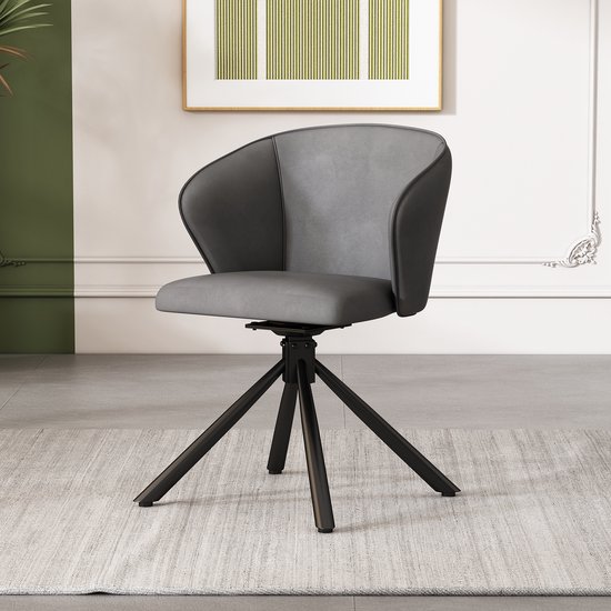Sweiko Stoel, 360° rotatie, PU materiaal, 1-delig, modern en minimalistisch, eetkamerstoel, slaapkamer stoel, bureaustoel, grijs