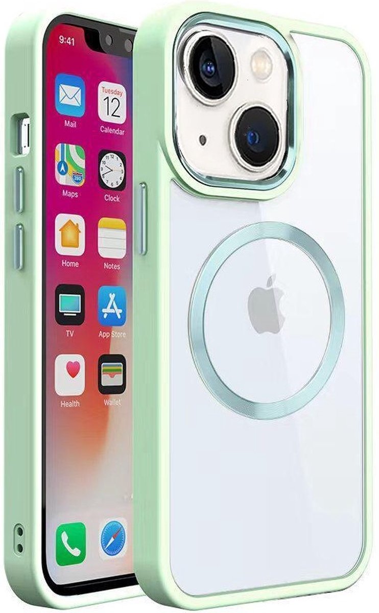 Cityhoesje - iPhone 15 Plus & 14 Plus - Backcover hoesje - Magsafe - Transparant - Licht groen