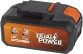 Dual Power batterij POWDP9037 - 2x20V, 5.0Ah, 2.5Ah - accu voor 20V & 40V toestellen - led-stroomindicator - batterijplatform