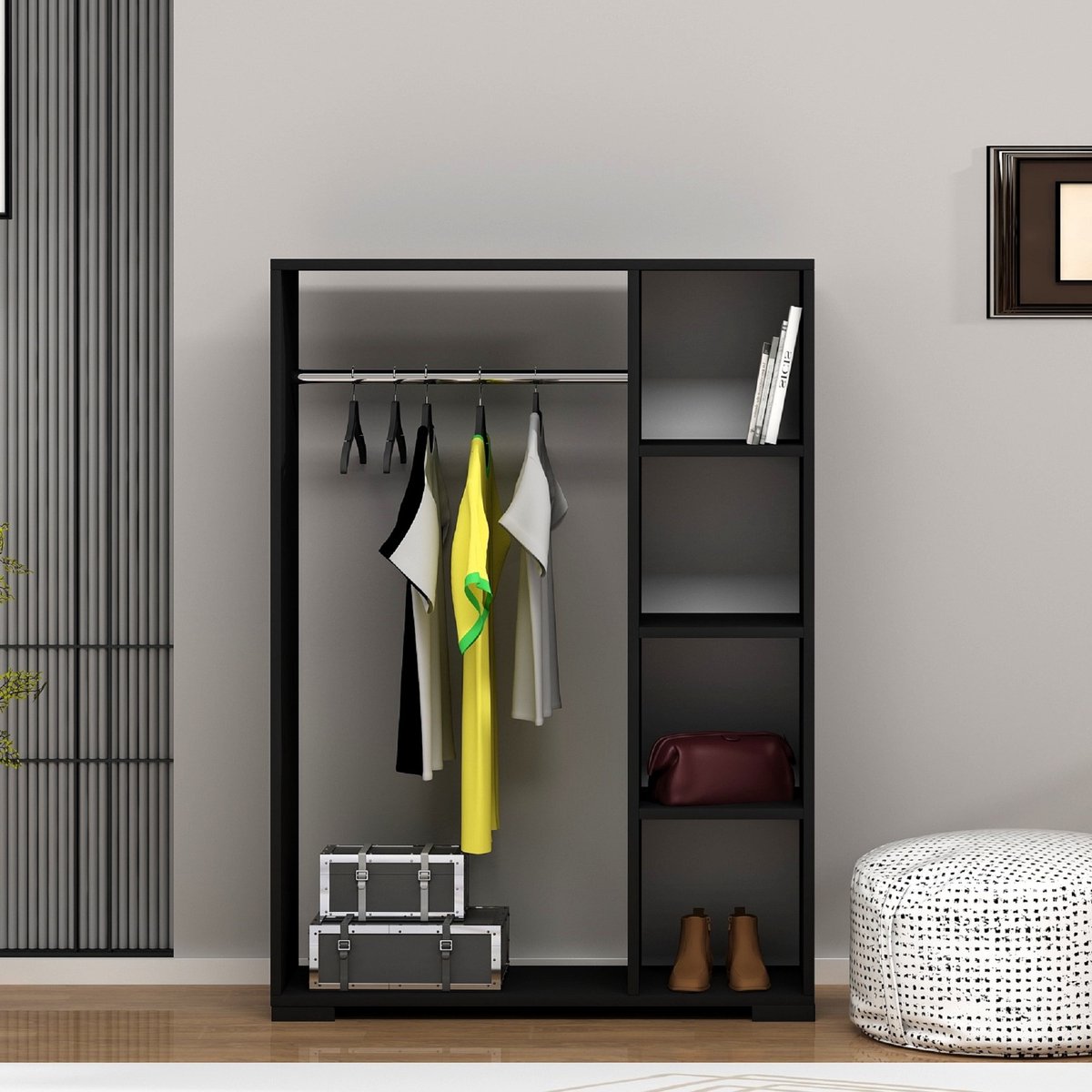 Kledingkast 123x90x30 cm Nesbyen zwart [en.casa]