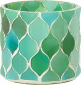 J-Line windlicht Mozaiek Diamant - glas - blauw/groen - small