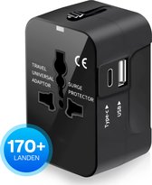 YURDA Universele Wereldstekker - Reisadapter voor 190+ landen - USB-C & USB-A - Reisstekker wereld - Zwart