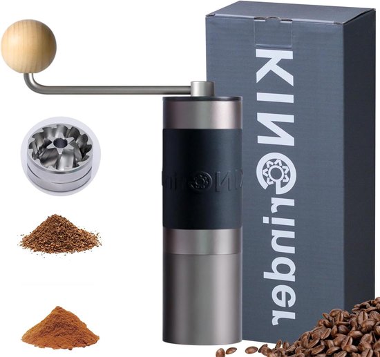 KINGrinder P1 Leichte manuelle Hand-Kaffeemühle für Mokkakanne, Aeropress, French Press, Drip und Espresso mit Konsistenz aus Edelstahl, konische Fräsmühle, 25 g Kapazität, 2BP1001-BK