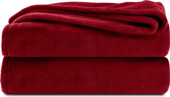 Komfortec Fleece Deken - Met kasjmier gevoel - Plaid - 240x220 cm – Super Zacht – Bordeaux Rood