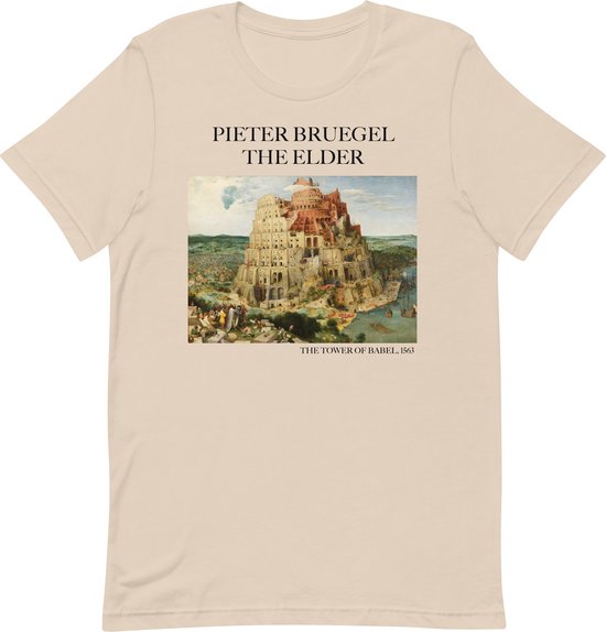 Pieter Bruegel the Elder 'De Toren van Babel' ("The Tower of Babel") Beroemd Schilderij T-Shirt | Unisex Klassiek Kunst T-shirt | Soft Cream | XS