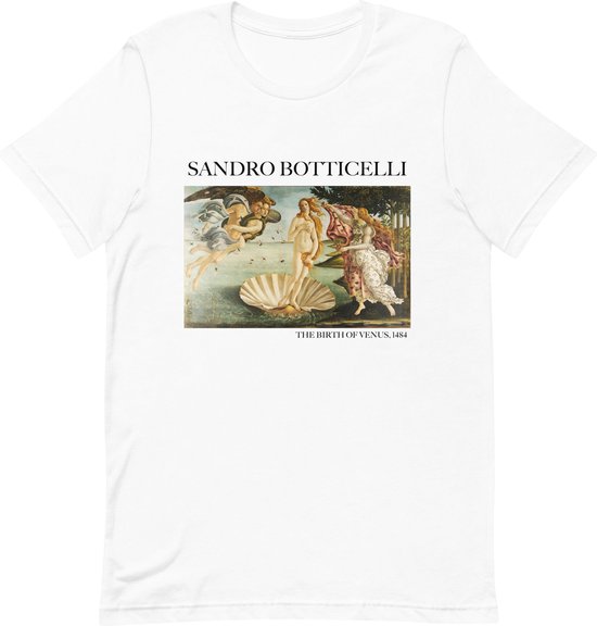 Sandro Botticelli 'De Geboorte van Venus' ("The Birth of Venus") Beroemd Schilderij T-Shirt | Unisex Klassiek Kunst T-shirt | Wit | XL