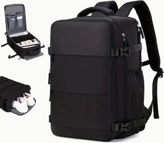 Reisrugzak Handbagage voor Budget Vluchten, Inclusief Schoenenvak, USB-Oplaadpoort en Laptopvak, Ademend, Lichtgewicht, Afmetingen 40x30x18 cm - Geschikt voor Wizz Air, EasyJet, Corendon
