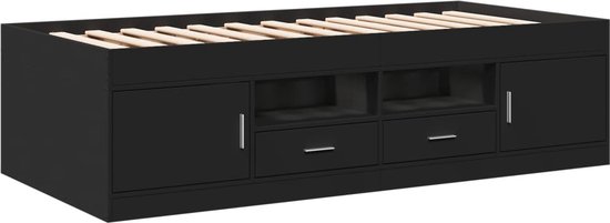 vidaXL - Slaapbank - met - lades - 90x200 - cm - bewerkt - hout - zwart