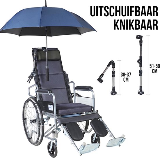 Allernieuwste.nl® Uitschuifbare Knikbare Paraplu Houder Parasol Connector voor Rolstoel, Scootmobiel, Scooter, Kinderwagen - 51-58 cm - Zwart