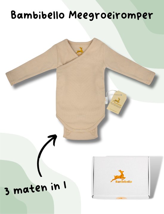 Bambibello Romper 3 maten in 1 Meegroeirompers Beige Maat 50 62 klein 0. bol