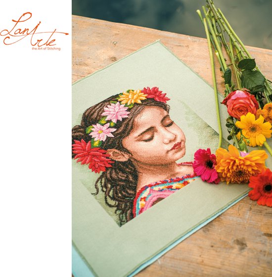 Lanarte Borduurpakket - Borduurset - Borduurpakket volwassenen - Telpakket kit - 29 x 29cm - Mijn dahlia hoofdband - PN-0206850