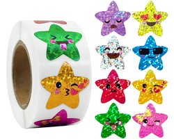 500 Stickers Op Rol - 2.5cm - Ster Emoji Glitter - Beloningsstickers - Stickers Kinderen - Sluitsticker - Sluitzegel - 25mm