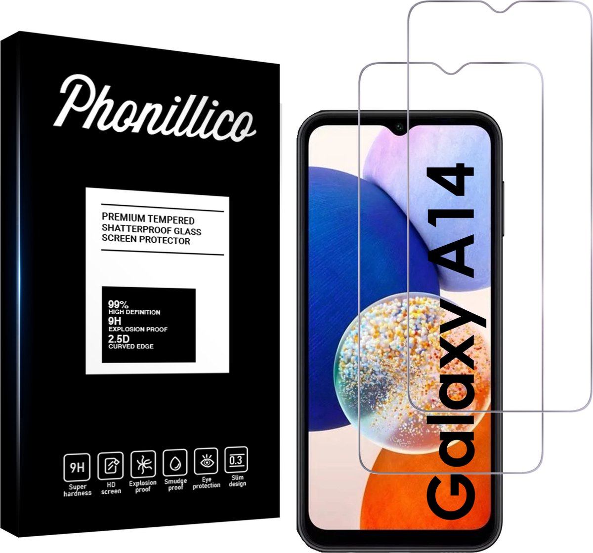 Screenprotector voor Samsung Galaxy A14 - 2 stuks Beschermglas van glas Transparante glazen schermbeschermfolie