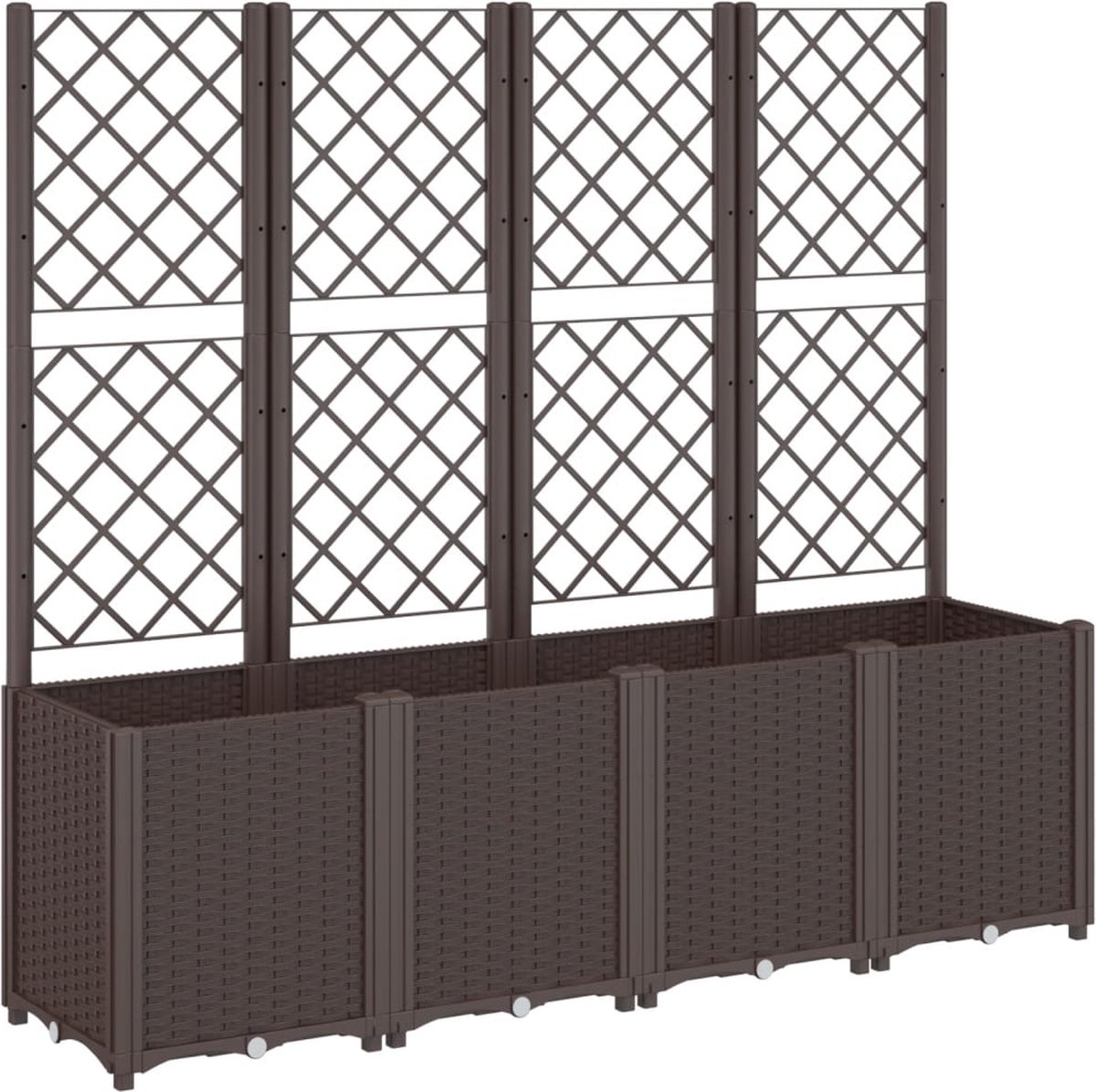 Plantenbak met klimrek - Weerbestendig - Bloembak - Met trellis - Buiten - Hout - 4 Vakken - Plantenrek - Rechthoekig - 4x85 Liter - Bruin