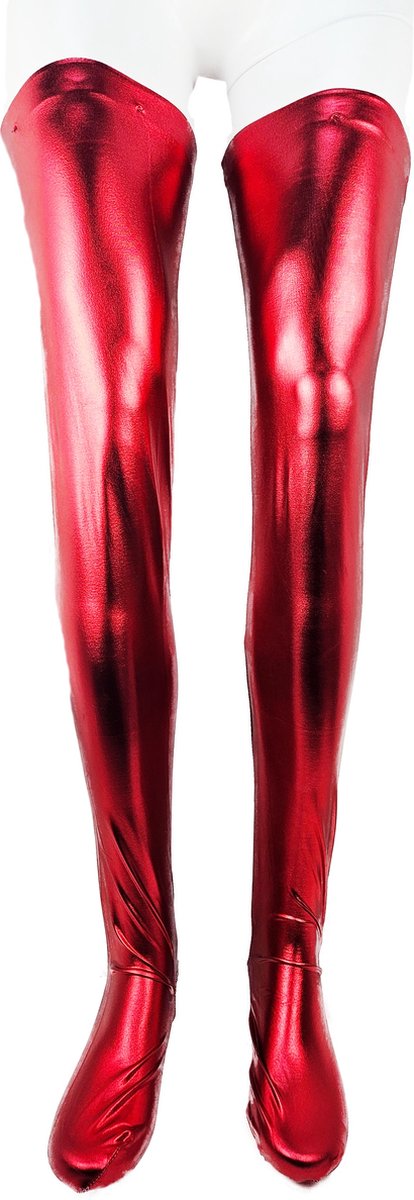 Goedkoopste BamBella® - Hoge Kousen - Onesize - Rood Shiny Wetlook - Sexy Kniekousen van Super Glans Dames sokken