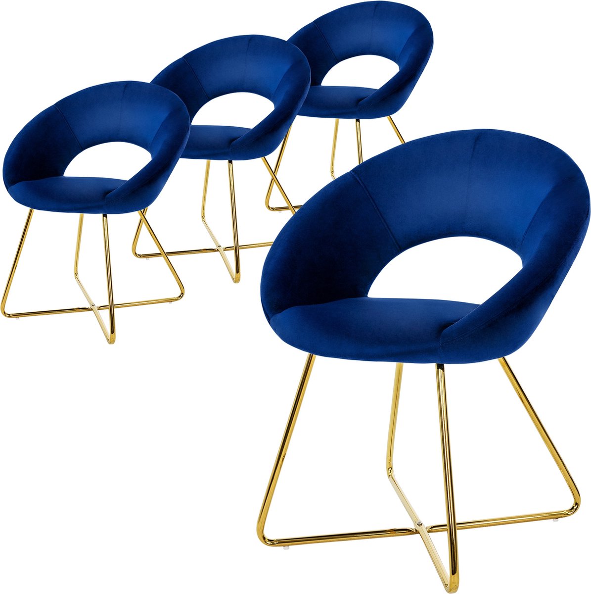 ml-design eetkamerstoelen set van 4 blauw fluweel, woonkamerstoel met ronde rugleuning, gestoffeerde stoel met gouden metalen poten, ergonomische eettafel fauteuil, keukenstoel kuipstoel kaptafelstoel