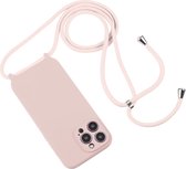 Mobigear Lanyard - Telefoonhoesje geschikt voor Apple iPhone 15 Pro Flexibel Siliconen Hoesje met koord - Sand Pink