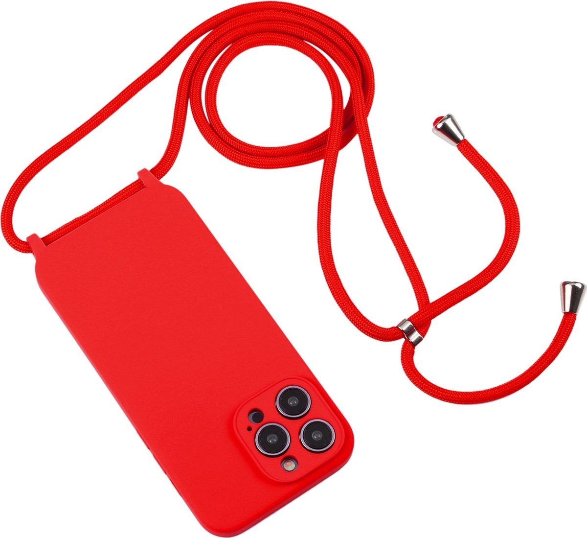 Mobigear Telefoonhoesje geschikt voor Apple iPhone 15 Pro Max Siliconen | Mobigear Lanyard Hoesje met koord - Rood