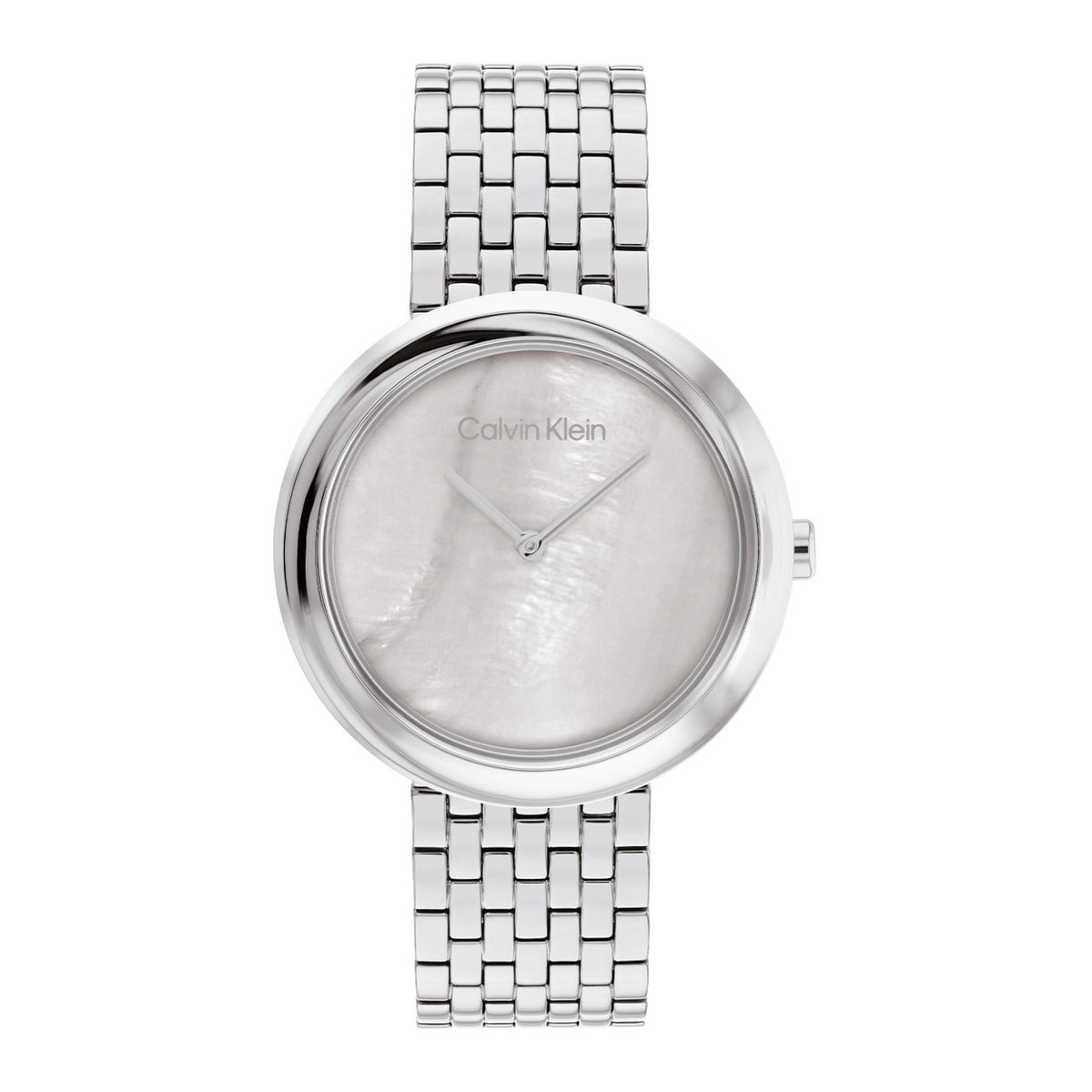 Calvin Klein CK25200320 Twisted bezel Dames Horloge - Mineraalglas - Staal - Zilver - 34 mm breed - Quartz - Vouw-Vlindersluiting - 3 ATM (spatwater)