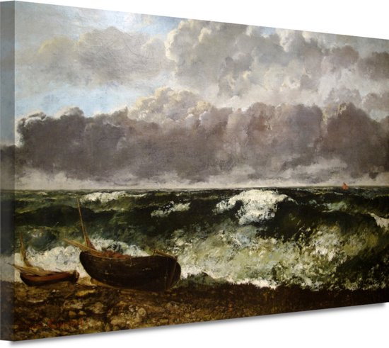 De stormachtige zee - Gustave Courbet portret - Zee wanddecoratie - Schilderijen canvas Natuur - Modern schilderij - Canvas schilderijen woonkamer - Wanddecoratie woonkamer 70x50 cm