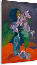 Stilleven met bloemen en idool - Paul Gauguin wanddecoratie - Bloemen schilderijen - Muurdecoratie Natuur - Wanddecoratie klassiek - Canvas - Woonkamer decoratie 100x150 cm