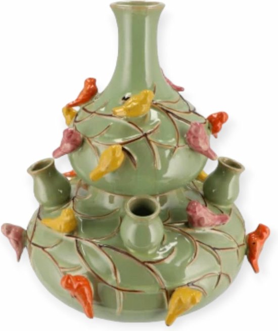 Daan Kromhout - Vase Oiseau - 2 pièces - Vase - Vase Tulipe - Pistache - Vert Doux - D23 x H25 cm - Vase Corne