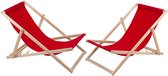 transats - 2 transats confortables en bois - idéal pour la plage, le balcon et la terrasse - rouge
