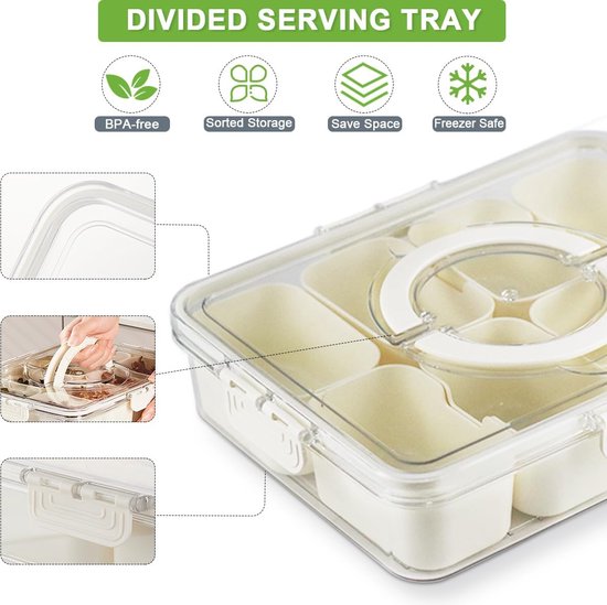 Set de bols à trempette avec plateau, bols à snack et bols à trempette avec couvercle, assiettes à snack avec compartiments, boîte de rangement, bol de service à antipasti, bols à snack et bols à trempette avec couvercle