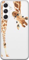 Leuke Telefoonhoesjes - Hoesje geschikt voor Samsung Galaxy A54 - Giraffe - Soft case - TPU - Giraffe - Bruin