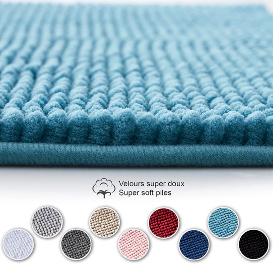 PANA wollige wc-mat zonder uitsparing. Chenille badmat in verschillende kleuren en maten, badmat antislip en wasbaar, 45 x 45 cm, kleur: Petrol