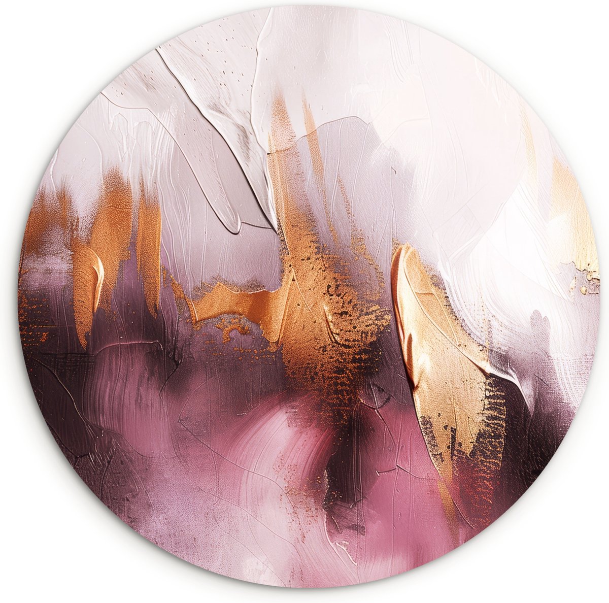WallCircle® Wandcirkel 90x90 cm - Muurcirkel Paars - Abstract - Verf - Goud - Kunst - Mode