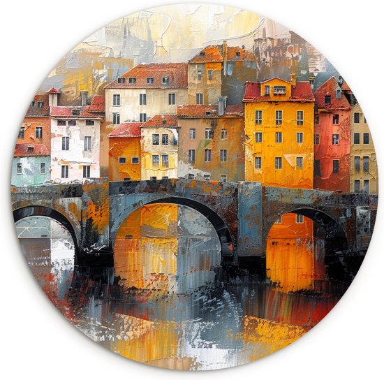 WallCircle® Wandcirkel 60x60 cm - Muurcirkel Gracht - Huizen - Kunst - Art - Muurdecoratie woonkamer - Wanddecoratie slaapkamer - Kamer decoratie accessoires - Ronde schilderijen